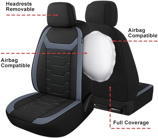 CAROMOP Breathable Car Seat Covers Full Seats,3D Air Mesh Cloth Seat Covers for Cars, Split Bench Compatible Car Interior Covers, Universal Fit Most Car Sedan Truck SUV(Black/Gray)