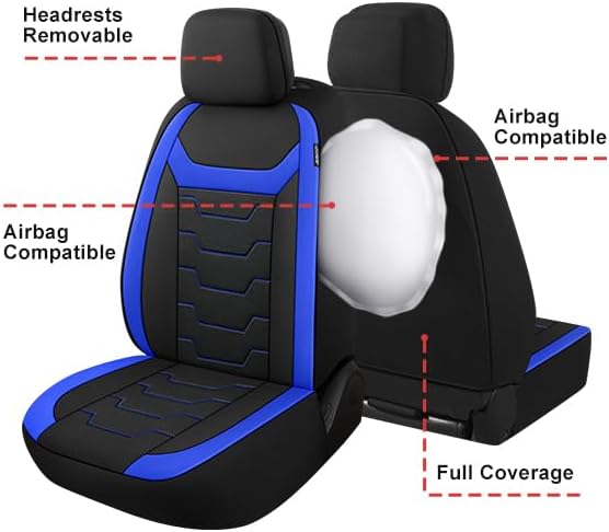 CAROMOP Breathable Car Seat Cover 2 Front Seats, 3D Air Mesh Cloth Seat Covers for Cars, Universal Fit Automotive Car Interior Covers for SUV Vans Sedans Trucks (Black/Blue)