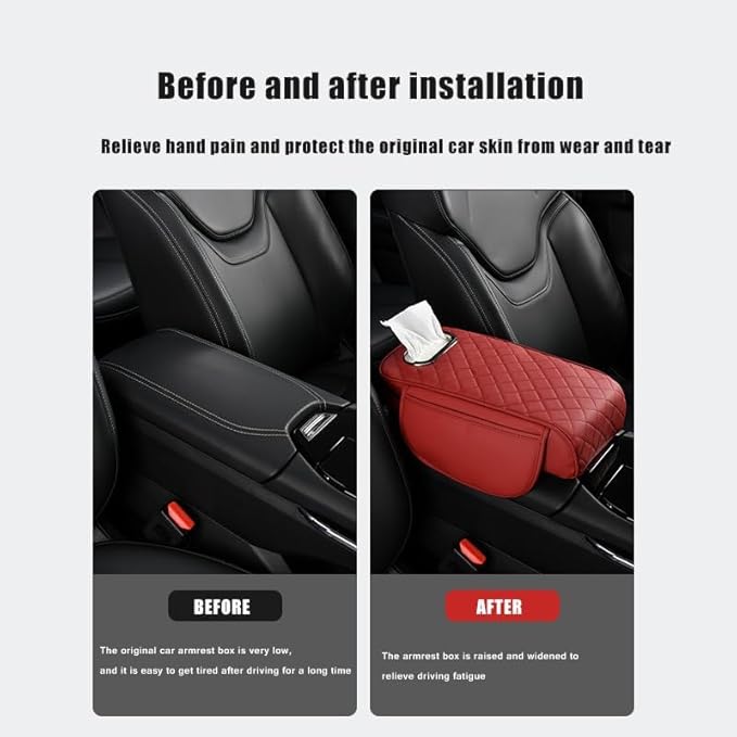 Car Armrest Pad for Hyundai Venue 2020–2025, Center Console Cover with Memory Foam Cushion, Anti-Slip Protector, Arm Rest Cushion Car Interior Accessories,C Red