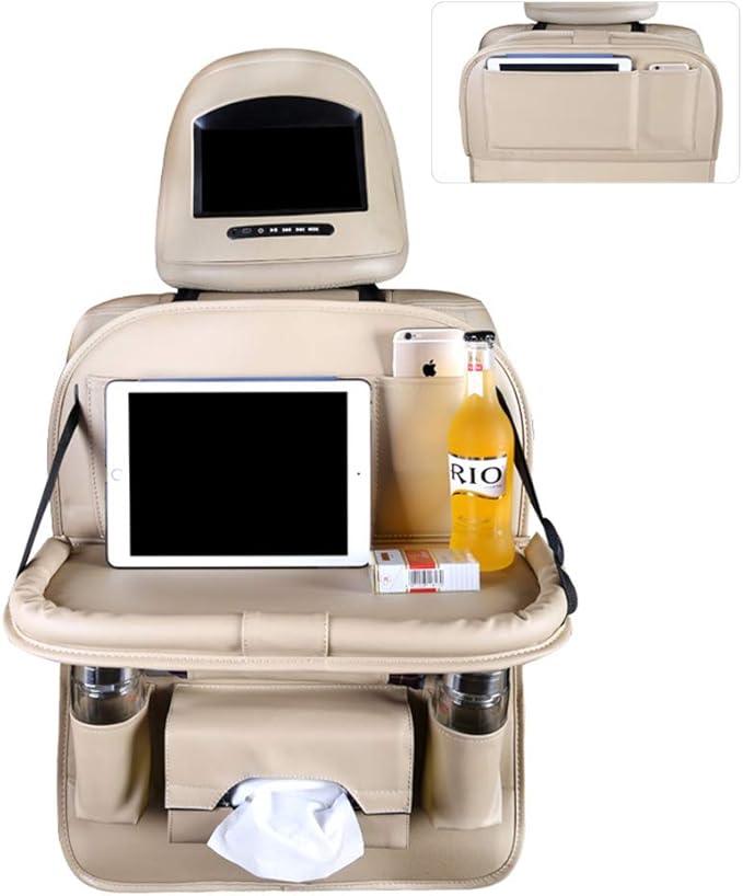 Car Seat Back Organizer PU Leather Storage Bag Universal Auto Multi-pocket Backseat Organizer with Foldable Table Tray
