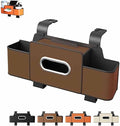 Car Organizers and Storage Box Multifunctional, Car Seat Back Organizer, 4 In 1 Universal Car Storage Box With Hanging Tissue Holder, Cup Holders & Hooks for Purses to Travel Accessories (Brown)