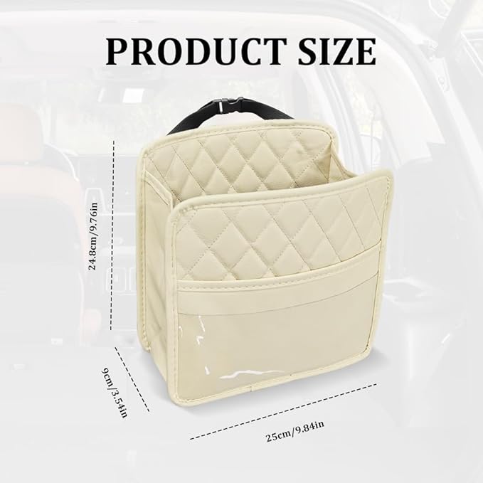 Car Seat Back Organizer, Car Organizers and Storage, PU Leather Vehicle Backseat Hanging Storage Pocket, Multipurpose Auto Travel Essentials Accessories for Kids & Adults, Universal for Cars (Beige)