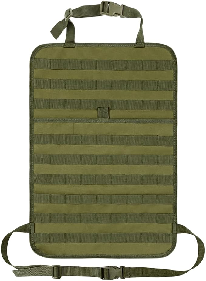 Car Seat Back Organizer, Tactical MOLLE Sag Proof Vehicle Panel Backseat Cover Protector, Universal Molle Nylon Storage Bag Seat Back Hanger Pad for Car Truck SUV Pickup (Army Green)