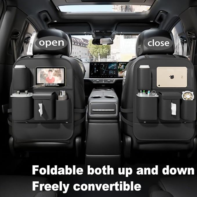 GMQ Backseat Car Organizer with Touch Screen,Protectors Kick Mats Travel Accessories for Kids,Multifunctional Seat Back Organizer Car Travel Organizer Accessories (Black, 1PC)