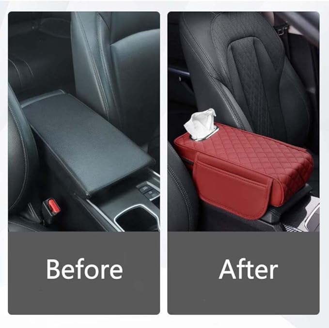 Car Armrest Pads for Hyundai Santa Fe Sport 2013 2014 2015 2016 2017 2018,Leather Center Console Covers Waterproof Anti-Slip Scratch Comfortable Automobile Protective Accessories,Brown