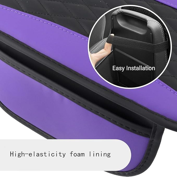 Car Center Console Cover for Jeep Wrangler 1986–2025 2026 YJ/TJ/JK/JL,Leather Armrest Pad with Side Storage Pockets,Waterproof Console Lid Protector,Auto Interior Accessories,Purple