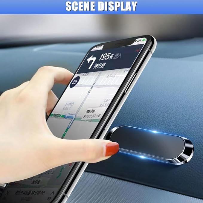 Magnetic Phone Car Mount, Flat Stick on Car Phone Holder with Metal Plate for Dashboard Wall, Universal Automobile Cradles Compatible with Cell Phones & Mini Tablets (Black)