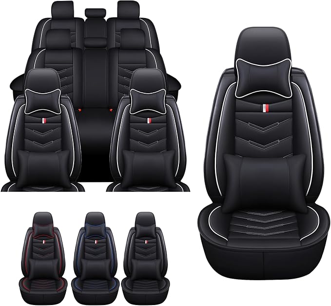 MVRVMV Luxury Car Seat Covers for Honda Pilot 2010-2026, Wear-Resistant Front and Rear Seat Cover with 2* Neck Pillow and 2* Lumbar Support (8 Seat Luxury, Black-White