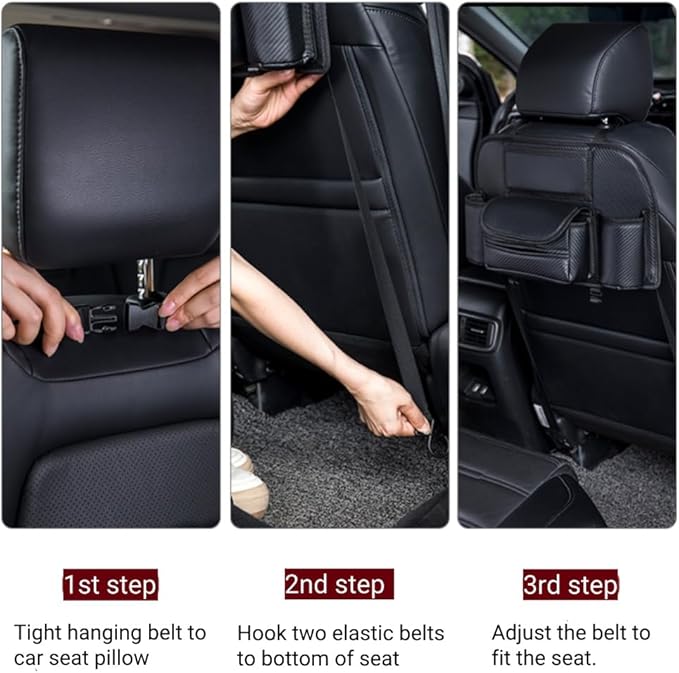 Generic Car Back Seat Organizer Hanging Car Storage Bag Automotive Seat Back Organizers Leather Car Storage Pocket with Tissue Holder
