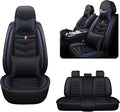 MVRVMV Luxury Car Seat Covers for Ford Explorer 2012-2026, Nappa Leather Auto Seat Cover with 2 Neck Pillows and 2 Lumbar Supports (5 Seat Luxury, Black-Blue)