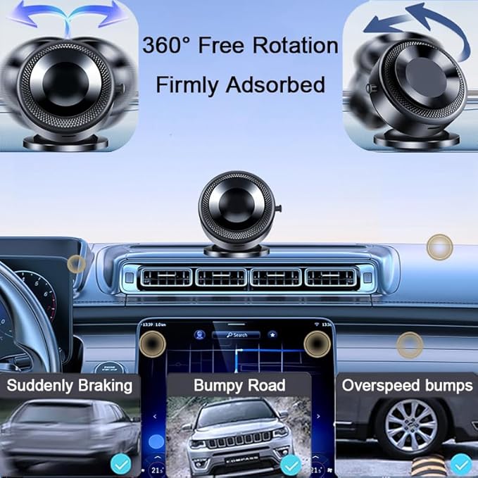 Vacuum Magnetic Phone Holder, 360 Rotatable Suction Cup Phone Mount with Electric Suction Cup Suitable for Car/Dashboard/Gym/Mirror/Bathroom/Smooth Surface, Compatible Magsafe iPhone&Android(Gun Gray)