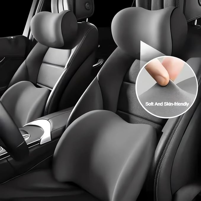Car Headrest & Lumbar Support Cushion 2025 Upgrade Comfort Memory Foam Car Backrest and Neck Pillow Ergonomic Car Headrest & Lumbar Support for Driving Car Support Cushion for Office Chair Car (Pink)