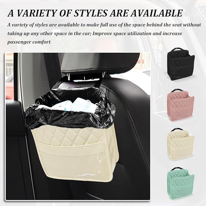 Car Seat Back Organizer, Car Organizers and Storage, PU Leather Vehicle Backseat Hanging Storage Pocket, Multipurpose Auto Travel Essentials Accessories for Kids & Adults, Universal for Cars (Beige)