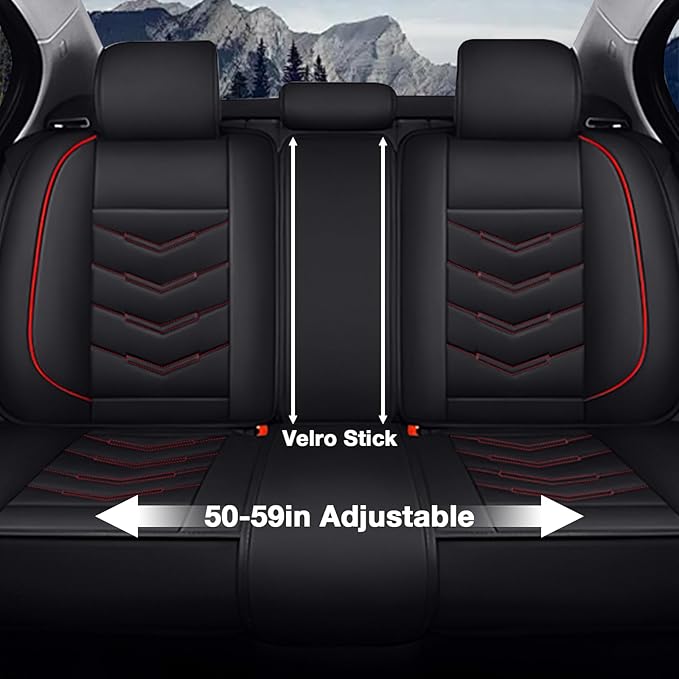 MVRVMV for Ford Mustang 2006-2026 Seat Covers, Waterproof Leather Seat Cover (5 Seat Standard,Black-Red)