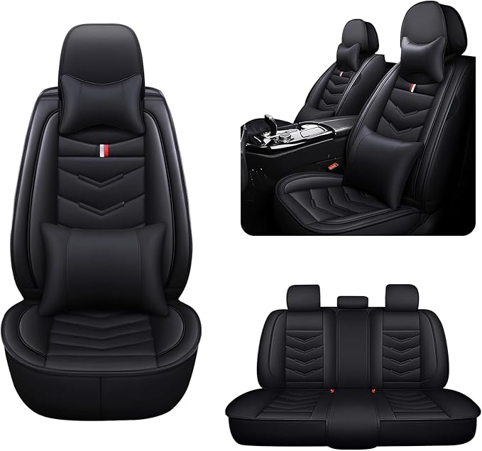 MVRVMV Luxury Car Seat Covers for Ford Explorer 2012-2026, Nappa Leather Auto Seat Cover with 2 Neck Pillows and 2 Lumbar Supports (5 Seat Luxury, Black)