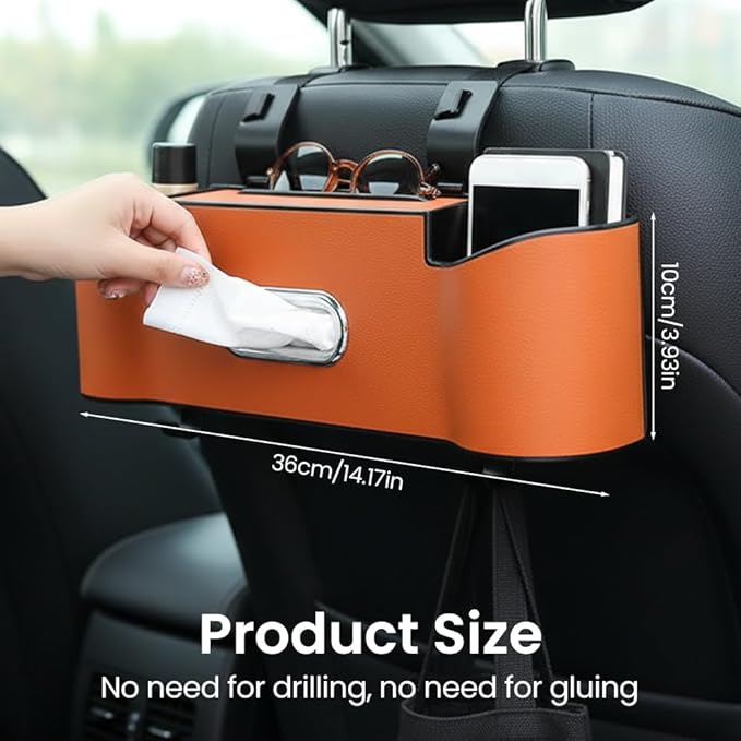Back Seat Car Organizer with Cup Holder, 2026 New Backseat Car Organizer Back Seat, Multifunctional Car Seat Back Organizer Storage Box with Hooks & Tissue Box, for Drinks, Phone & Handbags (Black)