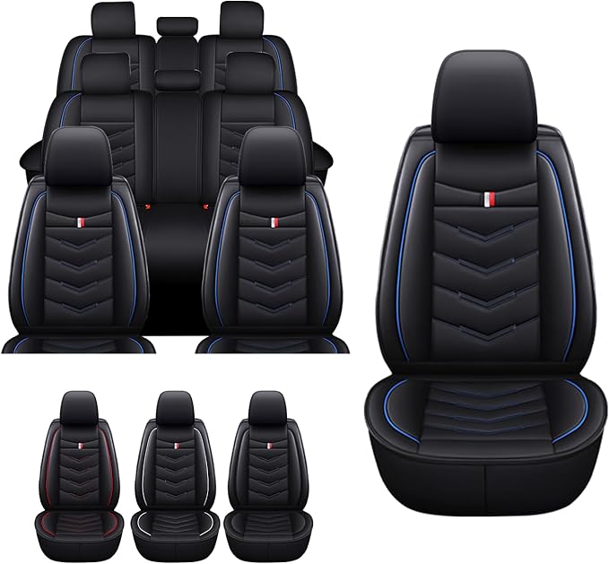 MVRVMV 8 Seat Covers for Honda Pilot 2010-2026, Waterproof Anti-Slip Car Seat Cover Compatible with Airbags (8 Seat Standard, Black-Blue