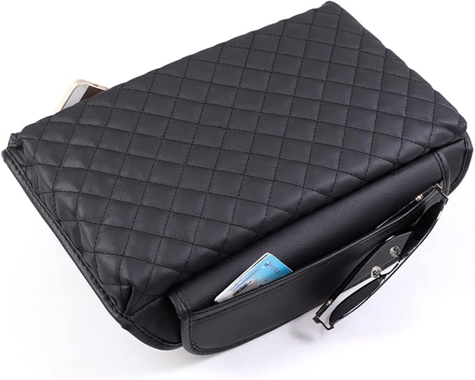 Leather Center Console Lid Cover,Seat Armrest Pad，Armrest Arm Rest Cushion,Center Console Armrest Cover for Tesla Model 3/Y (with Side Pockets)