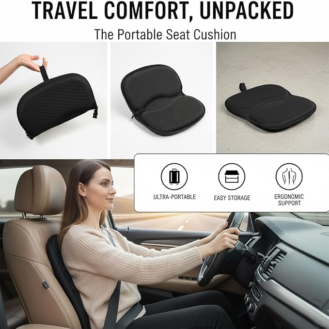 masteymoh Foldable Seat Cushion for Travel, Honeycomb Gel Cushion with Zipper & Handle, Portable Silicone Gel Seat Cushion for Cars, Honeycomb Butt Pillow 15.8 x 13.3 x 1.4 Inches (1 in Black)
