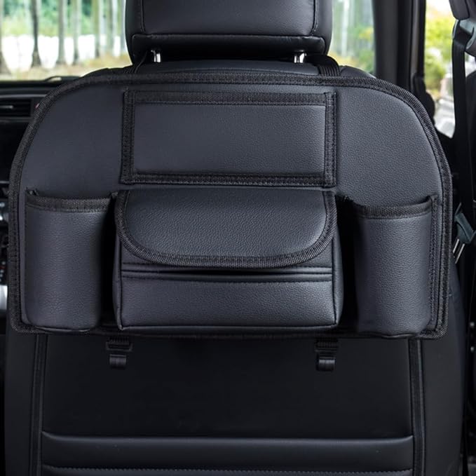 Generic Car Back Seat Organizer Hanging Car Storage Bag Automotive Seat Back Organizers Leather Car Storage Pocket with Tissue Holder