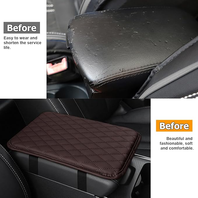 Car Center Console Cover, Leather Memory Foam Vehicle Arm Rest Cushion Pad, Waterproof Automotive Interior Armrest Seat Box Protector Accessories, Universal for SUV, Sedan, Truck (Coffee)
