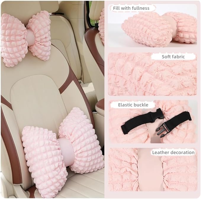 4 Pack Bow Shaped Car Headrest Pillow and Lumbar Support Pillow Cute Butterfly Knot Throw Pillow for Car Driving Seat Decor
