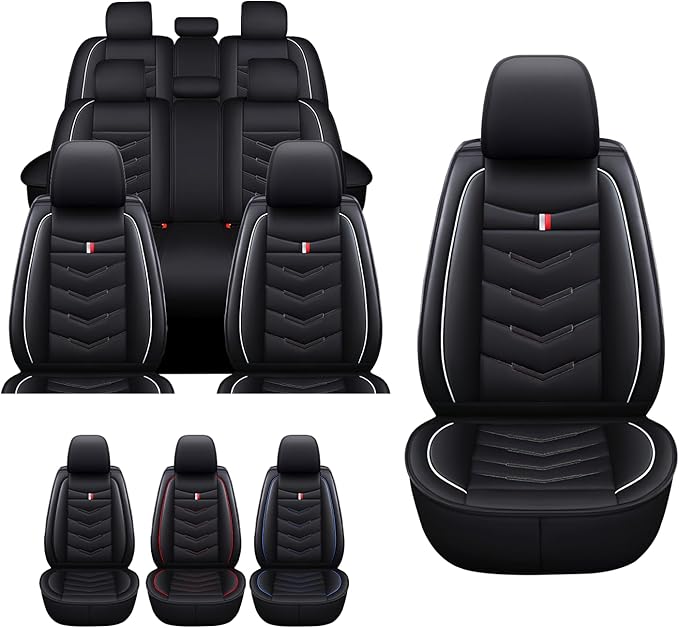 MVRVMV 8 Seat Covers for Honda Pilot 2010-2026, Waterproof Anti-Slip Car Seat Cover Compatible with Airbags (8 Seat Standard, Black-White