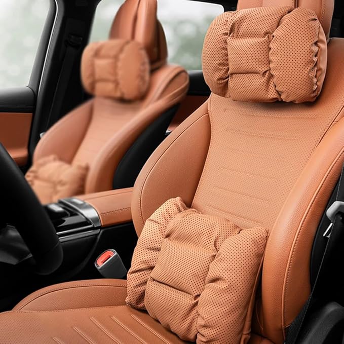 Neck Pillow Automotive Seat Cushions for Mercedes Benz GLS/AMG X167 X166 SUV 2015-2025, Relieving Neck Stiffness Sciatica Relief Car Headrest Lumbar Pillow,Brown