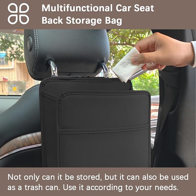 Car Seat Back Organizer, Leather Multipurpose Hanging Vehicle Backseat Headrest Storage Bag, Automotive Pouch Pocket Organizer for Kids & Adults, Universal for Truck SUV Sedan (Green)