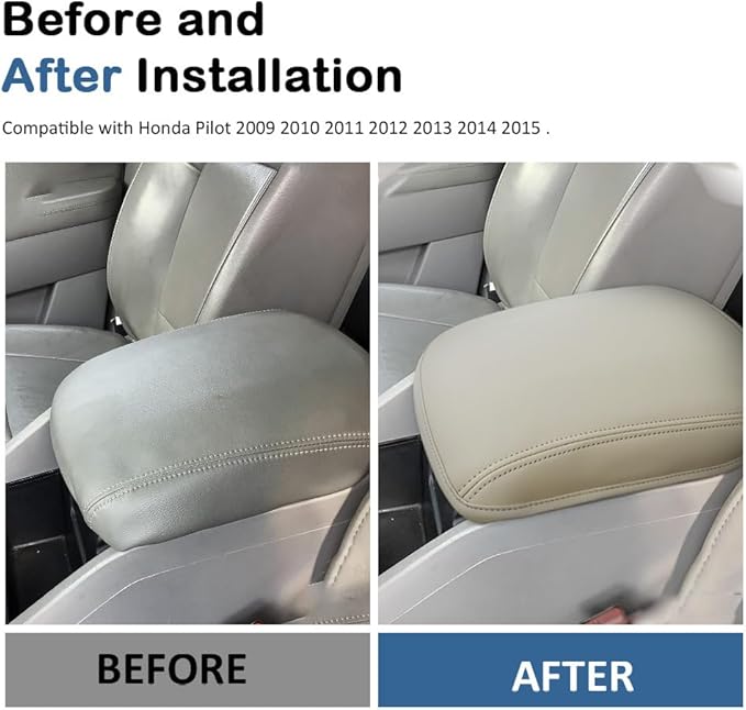 DEYTOP Center Console Cover for Honda Pilot 2009-2015 Armrest Cover for Honda Pilot 2009 2015 Accessories Anti-Scratch Leather Armrest Pad Protector (Beige, Style 1)