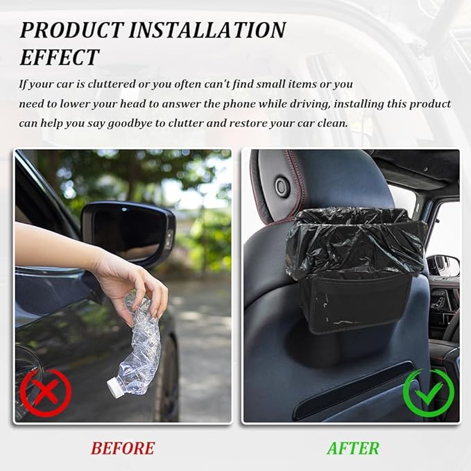 Car Seat Back Organizer, Car Organizers and Storage, PU Leather Vehicle Backseat Hanging Storage Pocket, Multipurpose Auto Travel Essentials Accessories for Kids & Adults, Universal for Cars (Black)