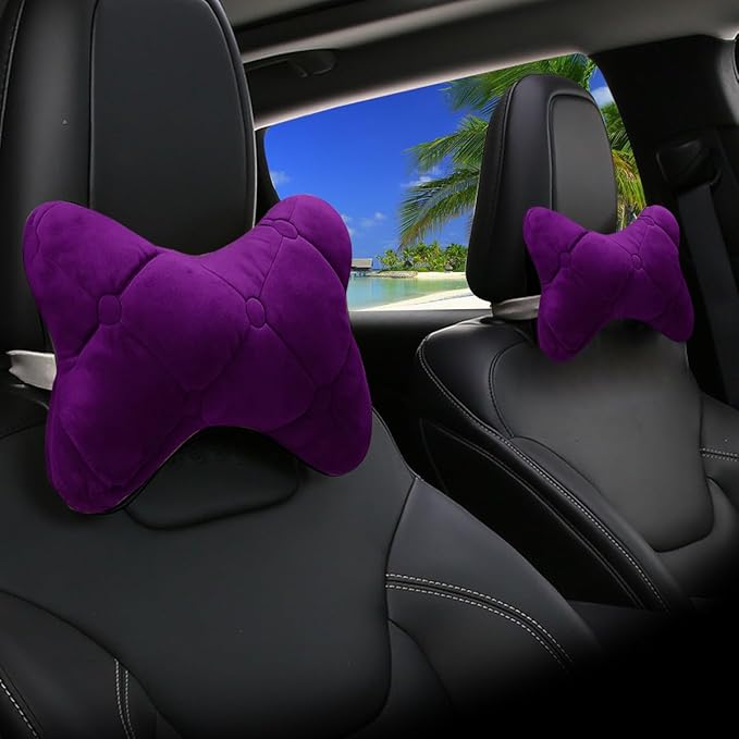 2PCS Car Headrest Pillow, Soft Comfortable Vehicle Neck Pillow Cushion, Automotive Interior Head Rest Pad Accessories for Driving Fatigue Relief, Universal for SUV, Sedan, Truck (Purple)