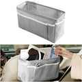 Car Seat Back Organizer, Linen Hanging Self-Adhesive Vehicle Backseat Storage Bag with Multiple Pockets, Auto Caddy for Book Water Bottle Holder, Universal for SUV, Truck, Van (Light Gray)