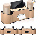 LemonRoad 2 Pack Multifunctional Car Seat Back Storage Box Car Seat Back Organizer with Tissue Box, 2 Cup Holders and Hooks for Hold Phone, Drinks, Handbag, Fits for Most Vehicles (Beige)