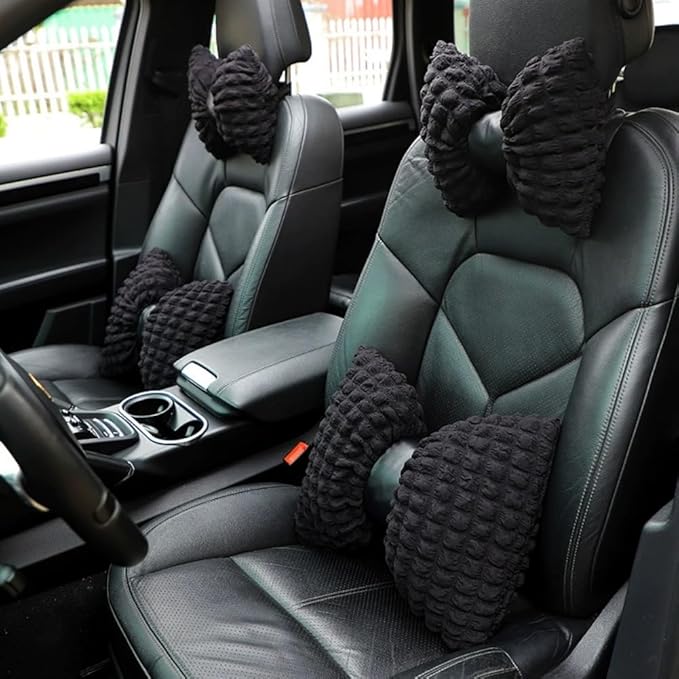 4 Pack Bow Shaped Car Headrest Pillow and Lumbar Support Pillow Cute Butterfly Knot Throw Pillow for Car Driving Seat Decor