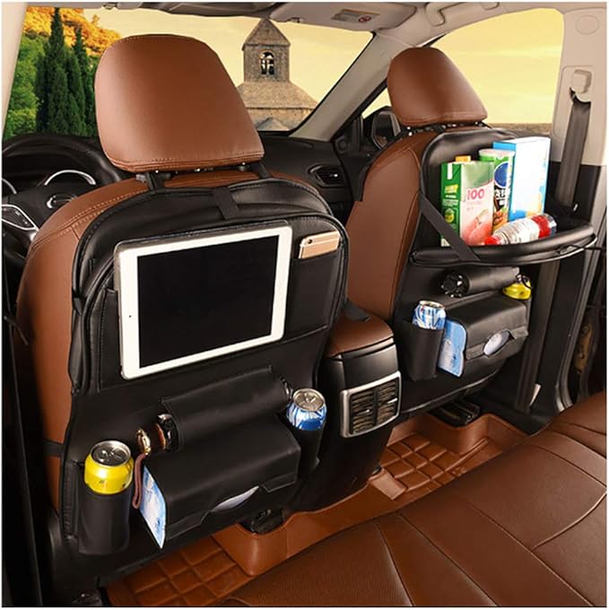 Car Seat Back Organizer PU Leather Storage Bag Universal Auto Multi-pocket Backseat Organizer with Foldable Table Tray