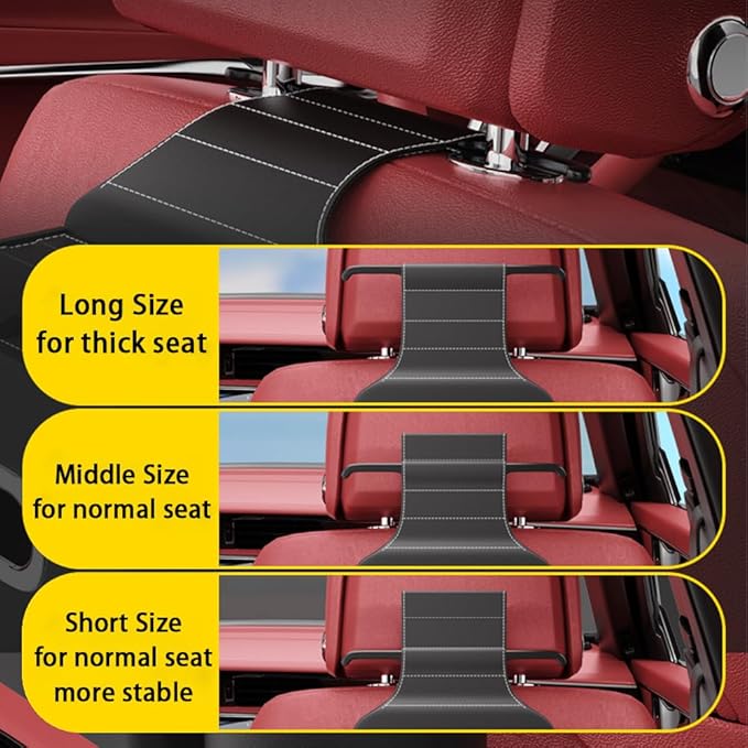 Seat Back Organizer, Full Leather Cover Tissue Case Headrest Storage Box with 2 Cup Holders and Hook Multi-functional Durable Back Seat Storage Tool for Family Travel and Kids Care Beige