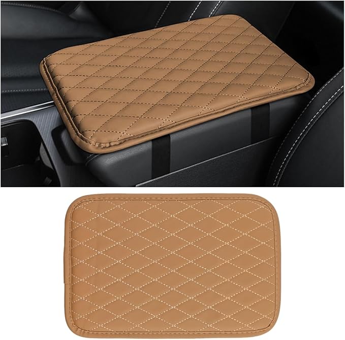 Car Center Console Cover, Leather Memory Foam Vehicle Arm Rest Cushion Pad, Waterproof Automotive Interior Armrest Seat Box Protector Accessories, Universal for SUV, Sedan, Truck (Brown)
