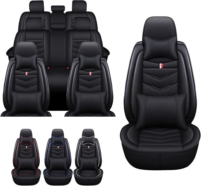 MVRVMV Luxury Car Seat Covers for Honda Pilot 2010-2026, Wear-Resistant Front and Rear Seat Cover with 2* Neck Pillow and 2* Lumbar Support (8 Seat Luxury, Black