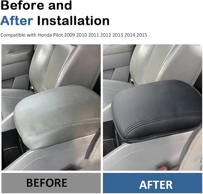 DEYTOP Center Console Cover for Honda Pilot 2009-2015 Armrest Cover for Honda Pilot 2009 2015 Accessories Anti-Scratch Leather Armrest Pad Protector (Black, Style 1)