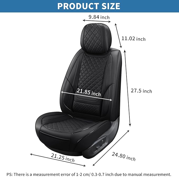 SCOMEE Black Leather Car Seat Covers Front Seat Breathable Seat Protectors Waterproof Automotive Seat Covers Universal Fit for Most Cars SUVs Trucks Vehicles