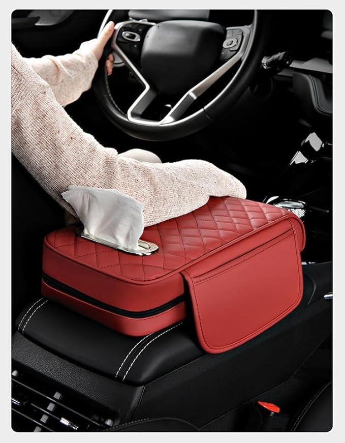 Car Armrest Pad for Hyundai Venue 2020–2025, Center Console Cover with Memory Foam Cushion, Anti-Slip Protector, Arm Rest Cushion Car Interior Accessories,C Red