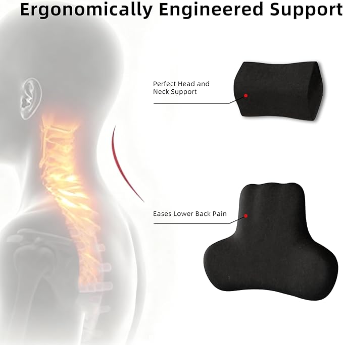 Car Neck & Lumbar Support Pillow Set for Toyota Camry, Soft Memory Foam Headrest & Back Cushion, Ergonomic Comfortable Seat Support for Daily Driving and Long Trips Car Interior Accessories