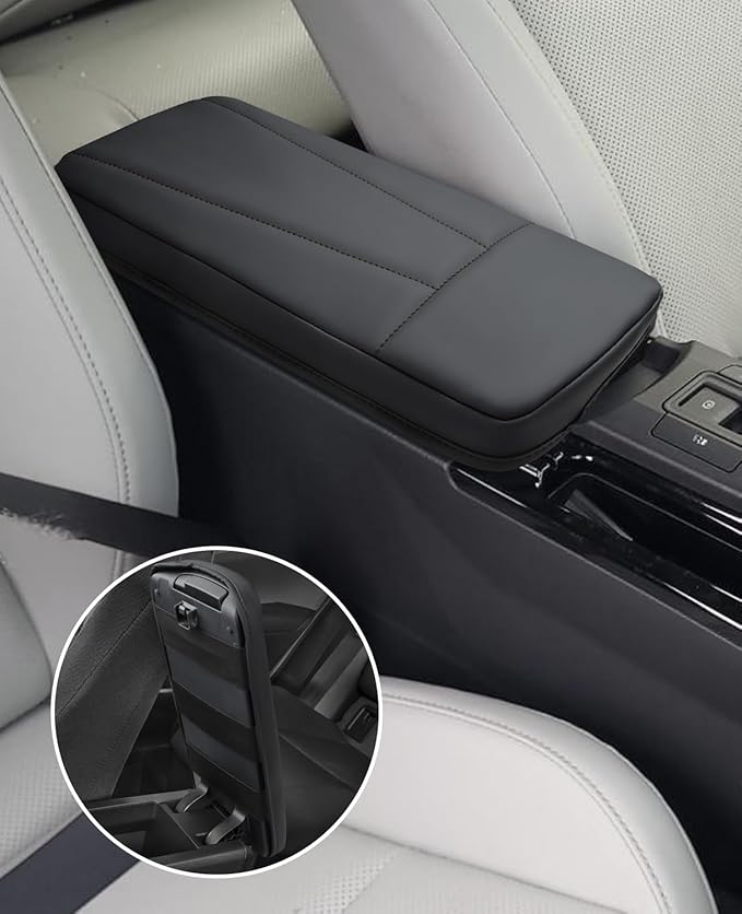 INTGET Center Console Cover for 2026 Toyota Prius Accessories 2023 2024 2025 LE XLE Limited Car Interior Leather Middle Armrest Arm Rest Lid Cushion Pad Protector (2023+, Black Stitches with Pattern)