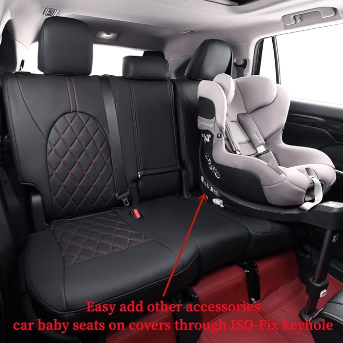 coverdream Highlander Leather Seat Covers Full Set for 2020-2026 Toyota Highlander SUV Seat Cushion,2nd-Row 40/60 Split Bench Seats,Fully Covered,Luxury Waterproof Car Seat Protecto (Black & Diamond)
