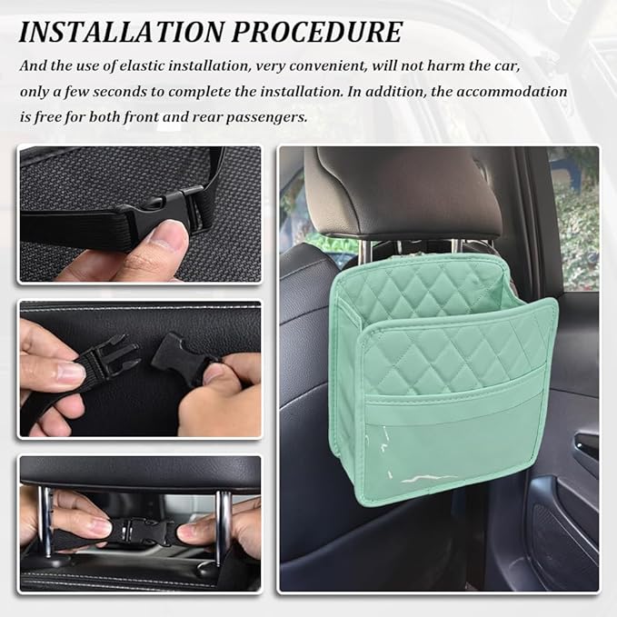 Car Seat Back Organizer, Car Organizers and Storage, PU Leather Vehicle Backseat Hanging Storage Pocket, Multipurpose Auto Travel Essentials Accessories for Kids & Adults, Universal for Cars (Green)