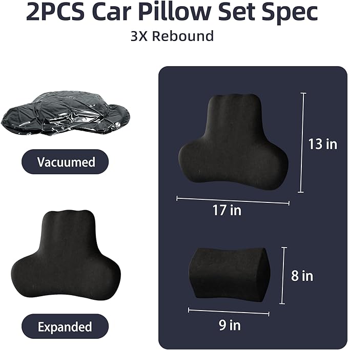Car Neck & Lumbar Support Pillow Set for Toyota Camry, Soft Memory Foam Headrest & Back Cushion, Ergonomic Comfortable Seat Support for Daily Driving and Long Trips Car Interior Accessories