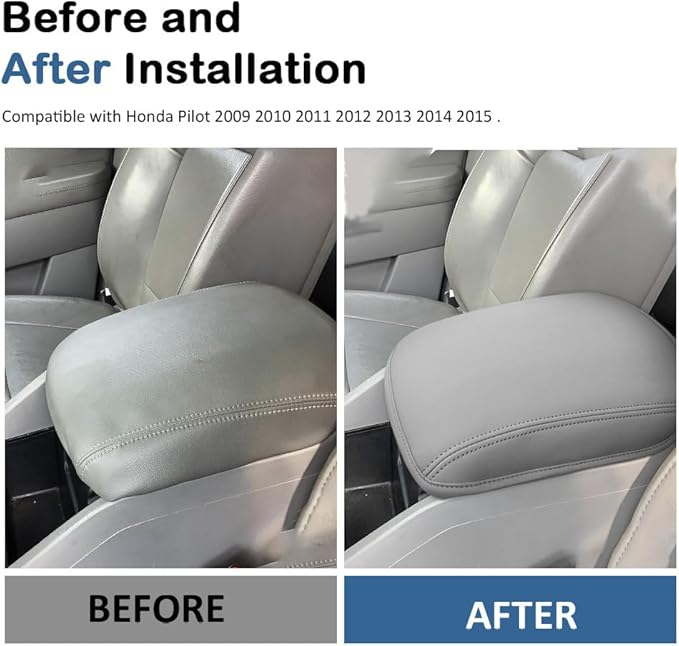 DEYTOP Center Console Cover for Honda Pilot 2009-2015 Armrest Cover for Honda Pilot 2009 2015 Accessories Anti-Scratch Leather Armrest Pad Protector (Gray, Style 1)