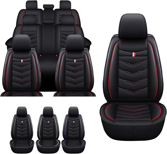 MVRVMV 8 Seat Covers for Honda Pilot 2010-2026, Waterproof Anti-Slip Car Seat Cover Compatible with Airbags (8 Seat Standard, Black-Red
