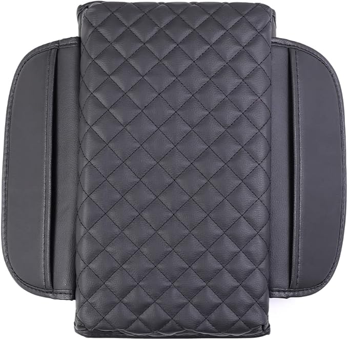 Leather Center Console Lid Cover,Seat Armrest Pad，Armrest Arm Rest Cushion,Center Console Armrest Cover for Tesla Model 3/Y (with Side Pockets)